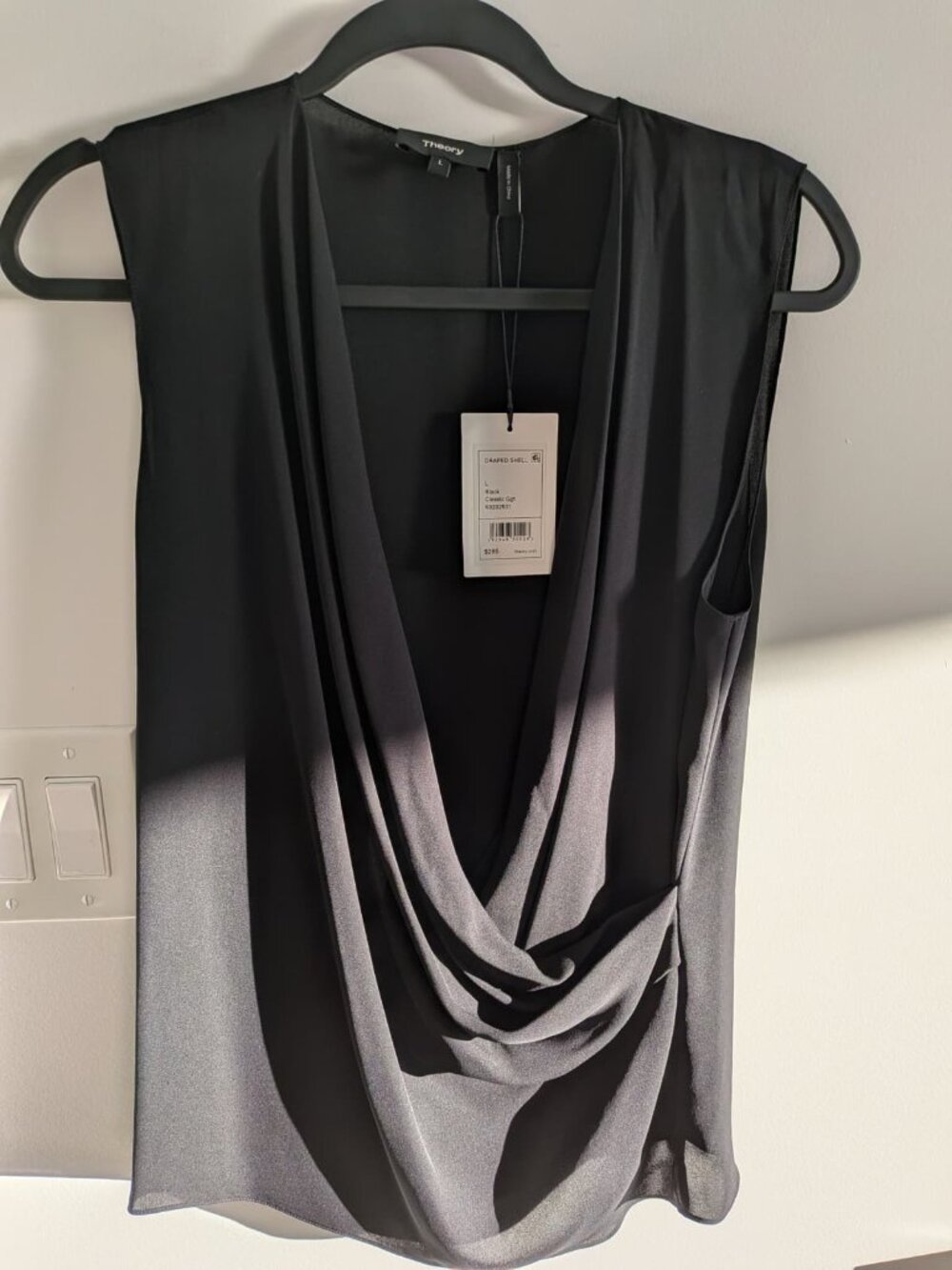Theory 100% Silk "Classic Ggt" Draped Shell Top - Black - Size L (NWT)